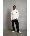 Erkek 3 İplik Pamuklu Kapüşonlu Baskılı Cepli Oversize Sweatshirt Hoodie - Beyaz