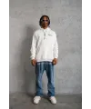Erkek 3 İplik Pamuklu Kapüşonlu Baskılı Cepli Oversize Sweatshirt Hoodie - Beyaz