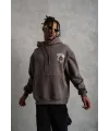 Erkek 3 İplik Pamuklu Kapüşonlu Baskılı Cepli Oversize Sweatshirt Hoodie - Gri