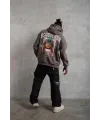 Erkek 3 İplik Pamuklu Kapüşonlu Baskılı Cepli Oversize Sweatshirt Hoodie - Gri
