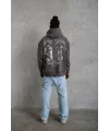 Erkek 3 İplik Pamuklu Kapüşonlu Baskılı Cepli Oversize Sweatshirt Hoodie - Gri