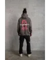 Erkek 3 İplik Pamuklu Kapüşonlu Baskılı Cepli Oversize Sweatshirt Hoodie - Gri