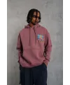 Erkek 3 İplik Pamuklu Kapüşonlu Baskılı Cepli Oversize Sweatshirt Hoodie - Gül Kurusu