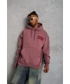 Erkek 3 İplik Pamuklu Kapüşonlu Baskılı Cepli Oversize Sweatshirt Hoodie - Gül Kurusu
