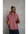 Erkek 3 İplik Pamuklu Kapüşonlu Baskılı Cepli Oversize Sweatshirt Hoodie - Gül Kurusu