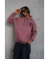 Erkek 3 İplik Pamuklu Kapüşonlu Baskılı Cepli Oversize Sweatshirt Hoodie - Gül Kurusu