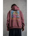 Erkek 3 İplik Pamuklu Kapüşonlu Baskılı Cepli Oversize Sweatshirt Hoodie - Gül Kurusu