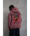 Erkek 3 İplik Pamuklu Kapüşonlu Baskılı Cepli Oversize Sweatshirt Hoodie - Gül Kurusu