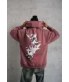 Erkek 3 İplik Pamuklu Kapüşonlu Baskılı Cepli Oversize Sweatshirt Hoodie - Gül Kurusu