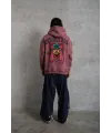 Erkek 3 İplik Pamuklu Kapüşonlu Baskılı Cepli Oversize Sweatshirt Hoodie - Gül Kurusu