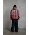 Erkek 3 İplik Pamuklu Kapüşonlu Baskılı Cepli Oversize Sweatshirt Hoodie - Gül Kurusu