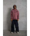 Erkek 3 İplik Pamuklu Kapüşonlu Baskılı Cepli Oversize Sweatshirt Hoodie - Gül Kurusu