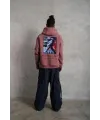 Erkek 3 İplik Pamuklu Kapüşonlu Baskılı Cepli Oversize Sweatshirt Hoodie - Gül Kurusu