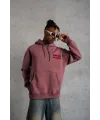 Erkek 3 İplik Pamuklu Kapüşonlu Baskılı Cepli Oversize Sweatshirt Hoodie - Gül Kurusu