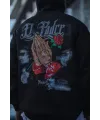 Erkek 3 İplik Pamuklu Kapüşonlu Baskılı Cepli Oversize Sweatshirt Hoodie - Siyah