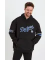 Erkek 3 İplik Pamuklu Kapüşonlu Baskılı Cepli Oversize Sweatshirt Hoodie - Siyah