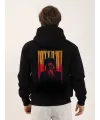 Erkek 3 İplik Pamuklu Kapüşonlu Baskılı Cepli Oversize Sweatshirt Hoodie - Siyah