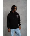 Erkek 3 İplik Pamuklu Kapüşonlu Baskılı Cepli Oversize Sweatshirt Hoodie - Siyah