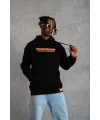 Erkek 3 İplik Pamuklu Kapüşonlu Baskılı Cepli Oversize Sweatshirt Hoodie - Siyah