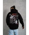 Erkek 3 İplik Pamuklu Kapüşonlu Baskılı Cepli Oversize Sweatshirt Hoodie - Siyah