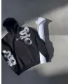 Erkek 3 İplik Pamuklu Kapüşonlu Baskılı Cepli Oversize Sweatshirt Hoodie - Siyah