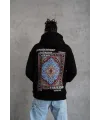 Erkek 3 İplik Pamuklu Kapüşonlu Baskılı Cepli Oversize Sweatshirt Hoodie - Siyah