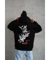Erkek 3 İplik Pamuklu Kapüşonlu Baskılı Cepli Oversize Sweatshirt Hoodie - Siyah