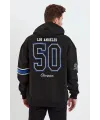 Erkek 3 İplik Pamuklu Kapüşonlu Baskılı Cepli Oversize Sweatshirt Hoodie - Siyah