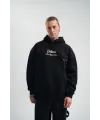 Erkek 3 İplik Pamuklu Kapüşonlu Baskılı Cepli Oversize Sweatshirt Hoodie - Siyah
