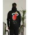Erkek 3 İplik Pamuklu Kapüşonlu Baskılı Cepli Oversize Sweatshirt Hoodie - Siyah