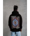 Erkek 3 İplik Pamuklu Kapüşonlu Baskılı Cepli Oversize Sweatshirt Hoodie - Siyah