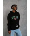 Erkek 3 İplik Pamuklu Kapüşonlu Baskılı Cepli Oversize Sweatshirt Hoodie - Siyah