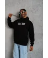 Erkek 3 İplik Pamuklu Kapüşonlu Baskılı Cepli Oversize Sweatshirt Hoodie - Siyah