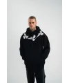 Erkek 3 İplik Pamuklu Kapüşonlu Baskılı Cepli Oversize Sweatshirt Hoodie - Siyah