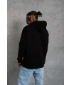 Erkek 3 İplik Pamuklu Kapüşonlu Baskılı Cepli Oversize Sweatshirt Hoodie - Siyah