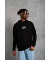 Erkek 3 İplik Pamuklu Kapüşonlu Baskılı Cepli Oversize Sweatshirt Hoodie - Siyah