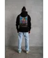 Erkek 3 İplik Pamuklu Kapüşonlu Baskılı Cepli Oversize Sweatshirt Hoodie - Siyah