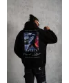 Erkek 3 İplik Pamuklu Kapüşonlu Baskılı Cepli Oversize Sweatshirt Hoodie - Siyah