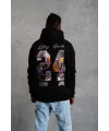 Erkek 3 İplik Pamuklu Kapüşonlu Baskılı Cepli Oversize Sweatshirt Hoodie - Siyah