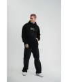Erkek 3 İplik Pamuklu Kapüşonlu Baskılı Cepli Oversize Sweatshirt Hoodie - Siyah