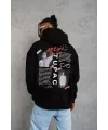 Erkek 3 İplik Pamuklu Kapüşonlu Baskılı Cepli Oversize Sweatshirt Hoodie - Siyah