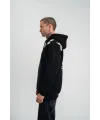 Erkek 3 İplik Pamuklu Kapüşonlu Baskılı Cepli Oversize Sweatshirt Hoodie - Siyah