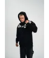 Erkek 3 İplik Pamuklu Kapüşonlu Baskılı Cepli Oversize Sweatshirt Hoodie - Siyah