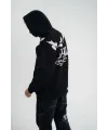 Erkek 3 İplik Pamuklu Kapüşonlu Baskılı Cepli Oversize Sweatshirt Hoodie - Siyah