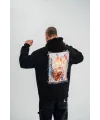Erkek 3 İplik Pamuklu Kapüşonlu Baskılı Cepli Oversize Sweatshirt Hoodie - Siyah