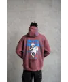 Erkek 3 İplik Pamuklu Kapüşonlu Baskılı Cepli Sweatshirt Hoodie - Gül Kurusu