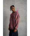 Erkek 3 İplik Pamuklu Kapüşonlu Baskılı Cepli Sweatshirt Hoodie - Gül Kurusu