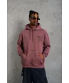 Erkek 3 İplik Pamuklu Kapüşonlu Baskılı Cepli Sweatshirt Hoodie - Gül Kurusu