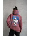 Erkek 3 İplik Pamuklu Kapüşonlu Baskılı Cepli Sweatshirt Hoodie - Gül Kurusu