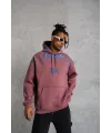 Erkek 3 İplik Pamuklu Kapüşonlu Baskılı Cepli Sweatshirt Hoodie - Gül Kurusu